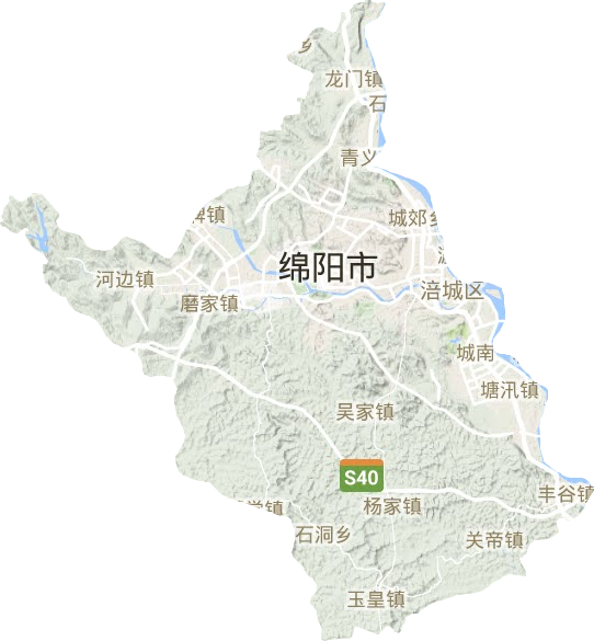涪城区地形图